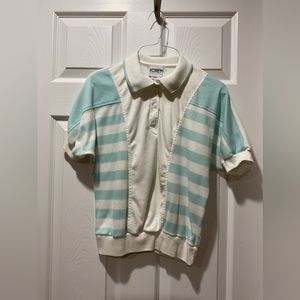 Aqua & white striped shirt S